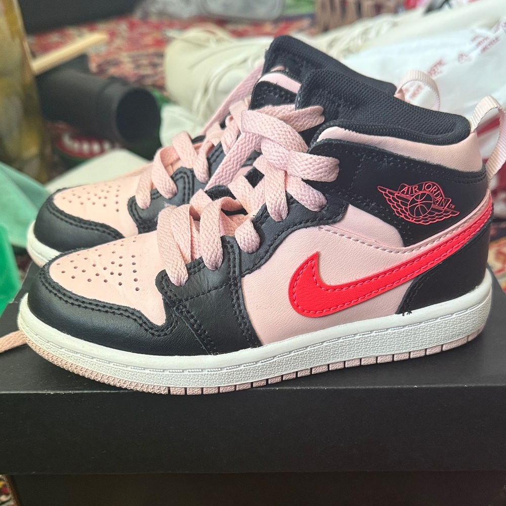 Nike Air Jordan Kids' Sneakers in Pink and Black with Red Swoosh